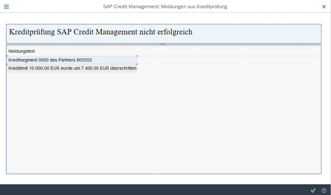 SAP Credit Management: Meldung aus Kreditprüfung