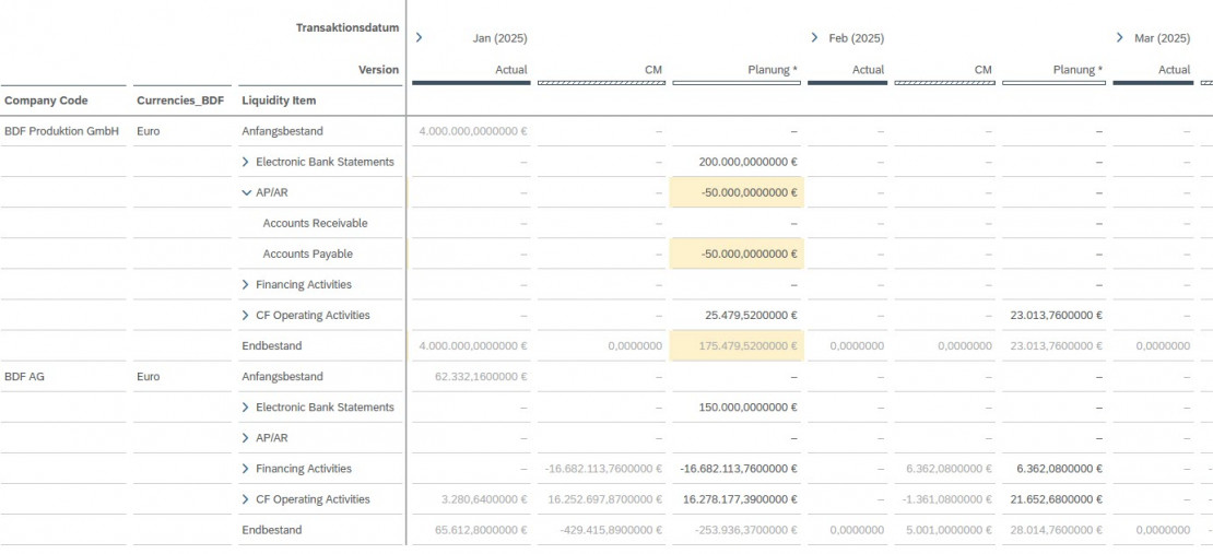Planungsraster inkl. Actual, Forecast (CM) und Planungswerten Planungsraster inkl. Actual, Forecast (CM) und Planungswerten