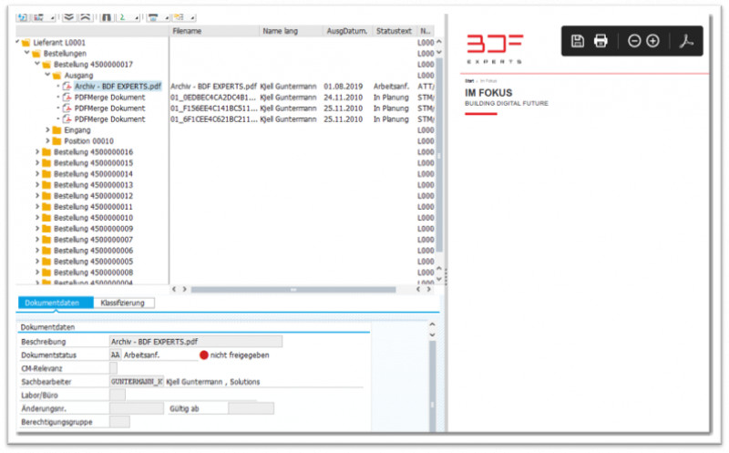 BDF Dokumentencockpit Screenshot